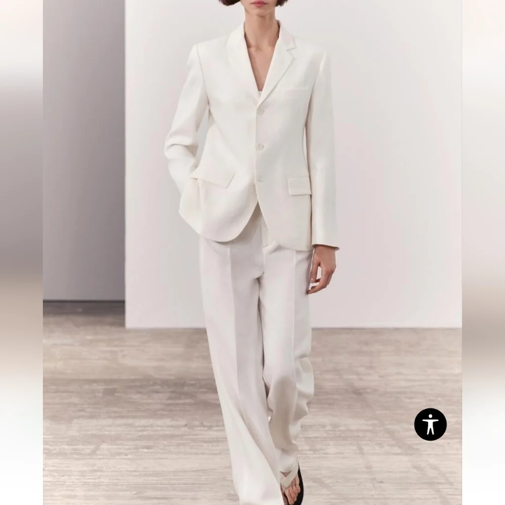 ZW COLLECTION STRAIGHT FIT LINEN BLEND TROUSERS SIZE S
